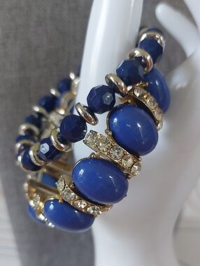 💜3/$25 Vintage Royal Blue Acrylic Rhinestone Stretch Bracelet Stack Duo